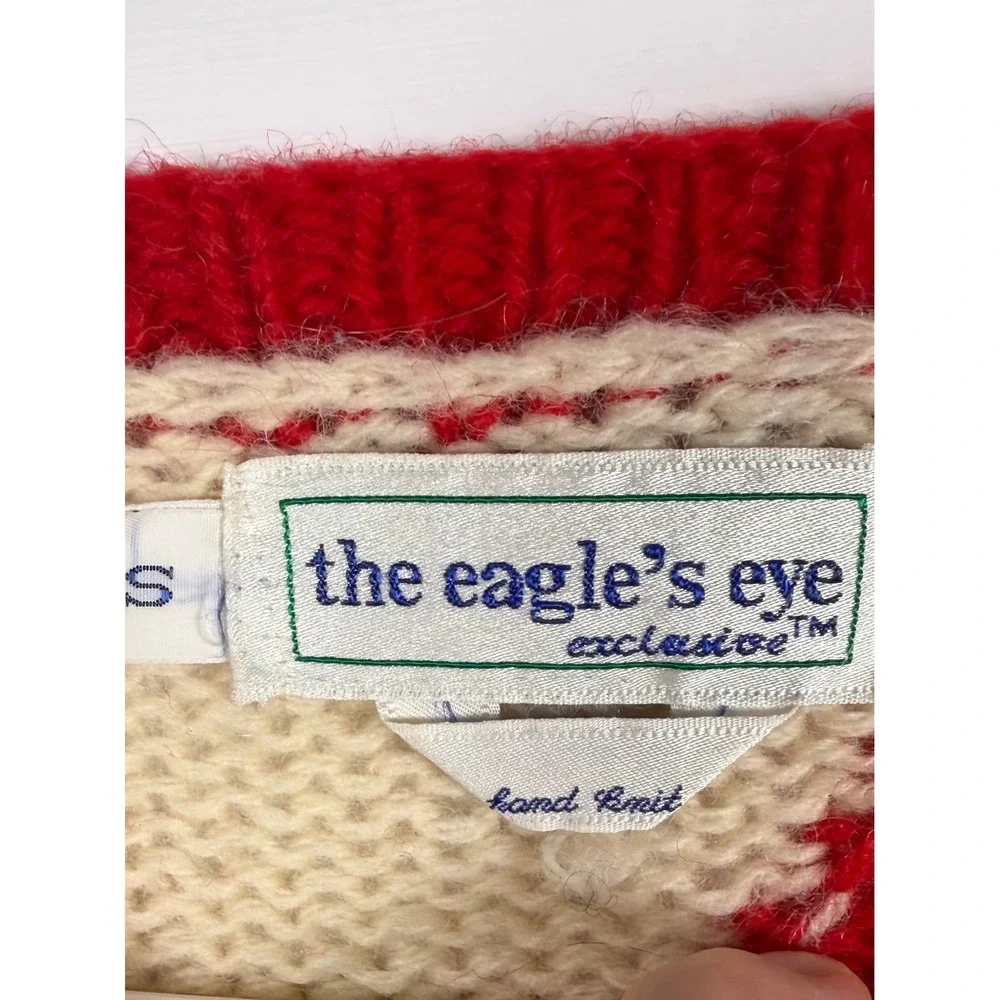 Vintage Eagles Eye Reindeer Wool Mohair Hand Knit Sweater Men S Christmas Ugly